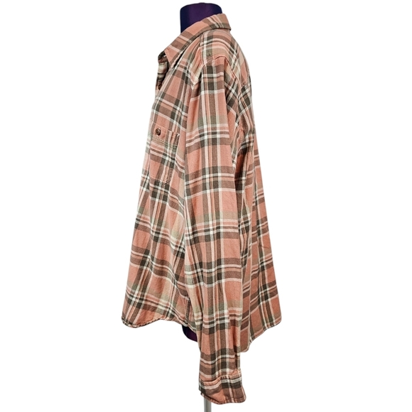 Frye Peach & Tan Button Down Flannel Shirt Size XXL Men's Workwear W23 - Picture 4 of 10